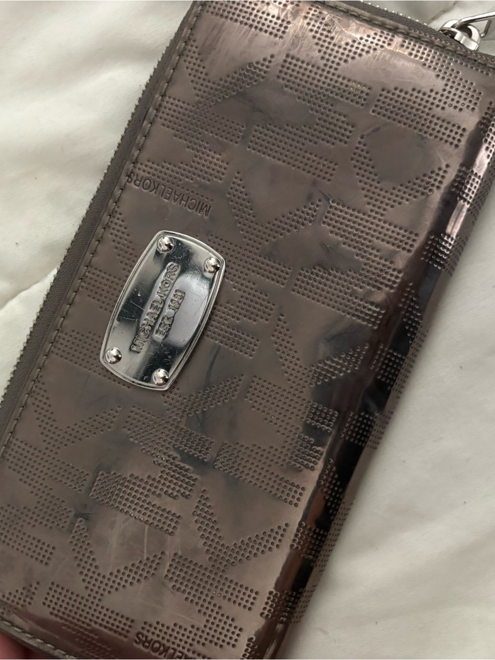 Michael Kors Metallic Brown Logo-Embossed Wallet with Silver Plate